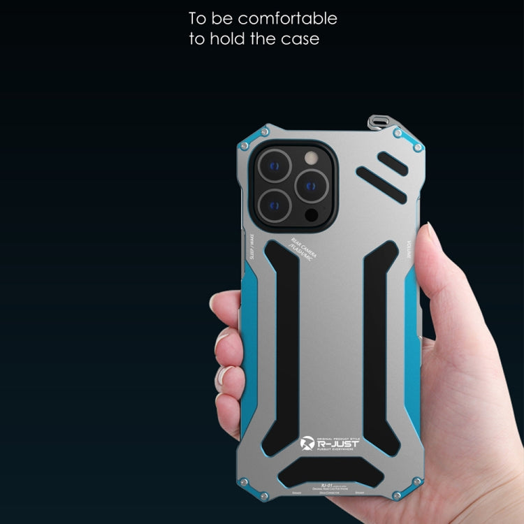 For iPhone 13 R-JUST Shockproof Armor Metal Protective Case(Blue) - free shipping - PMC TechLife - Order now!