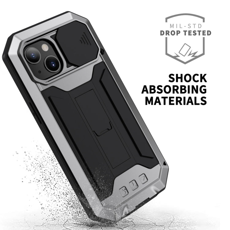 For iPhone 13 mini R-JUST Sliding Camera Shockproof Life Waterproof Dust-proof Metal + Silicone Protective Case with Holder (Silver) - iPhone 13 mini Cases by R-JUST | Online Shopping South Africa | PMC TechLife