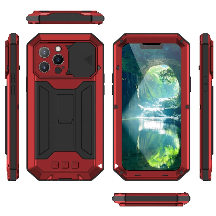 For iPhone 13 Pro R-JUST Sliding Camera Shockproof Life Waterproof Dust-proof Metal + Silicone Protective Case with Holder (Red) - iPhone 13 Pro Cases by R-JUST | Online Shopping South Africa | PMC TechLife | Buy Now Pay Later Mobicred