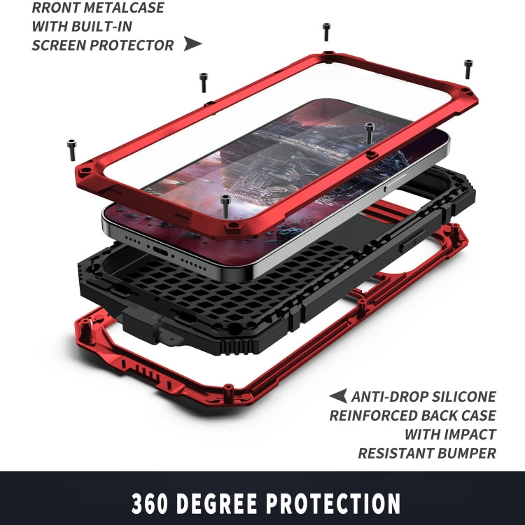 For iPhone 13 R-JUST Shockproof Waterproof Dust-proof Metal + Silicone Protective Case with Holder(Red) - free shipping - PMC TechLife - Order now!
