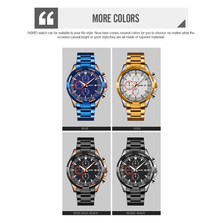 SKMEI 9192 Men Calendar Timing Stainless Steel Belt Luminous Quartz Watch(Rose Gold Black) - free shipping - PMC TechLife - Order now!