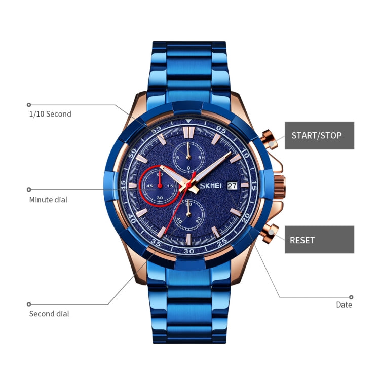 SKMEI 9192 Men Calendar Timing Stainless Steel Belt Luminous Quartz Watch(Rose Gold Black) - free shipping - PMC TechLife - Order now!