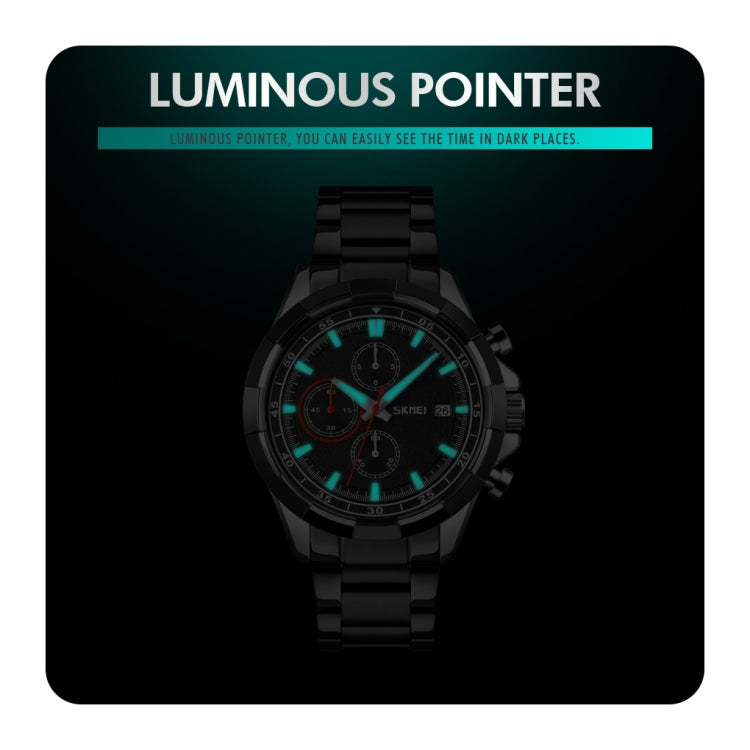 SKMEI 9192 Men Calendar Timing Stainless Steel Belt Luminous Quartz Watch(Silver Black) - free shipping - PMC TechLife - Order now!