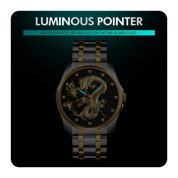 SKMEI 9193 Men Golden Dragon Pattern Calendar Dial Luminous Quartz Watch(Gold Blue) - free shipping - PMC TechLife - Order now!