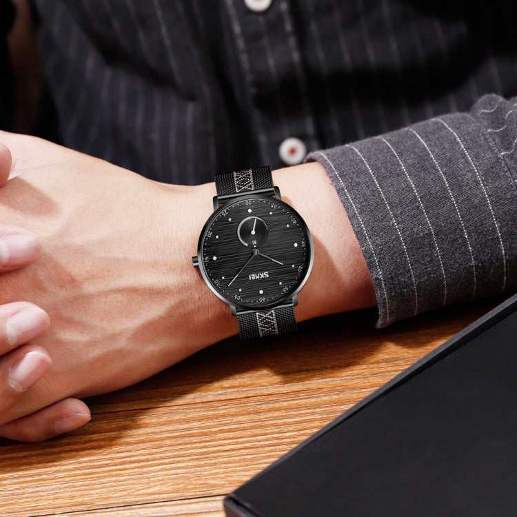 SKMEI 9218 Men Horizontal Striped Arabic Numeral Dial Mesh Belt Quartz Watch(Orange) - free shipping - PMC TechLife - Order now!