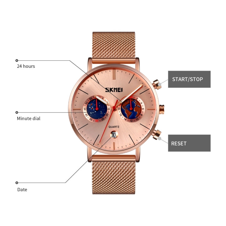 SKMEI 9231 Men Map Pattern Calendar Stopwatch Stainless Steel Strap Quartz Watch(Silver) - free shipping - PMC TechLife - Order now!