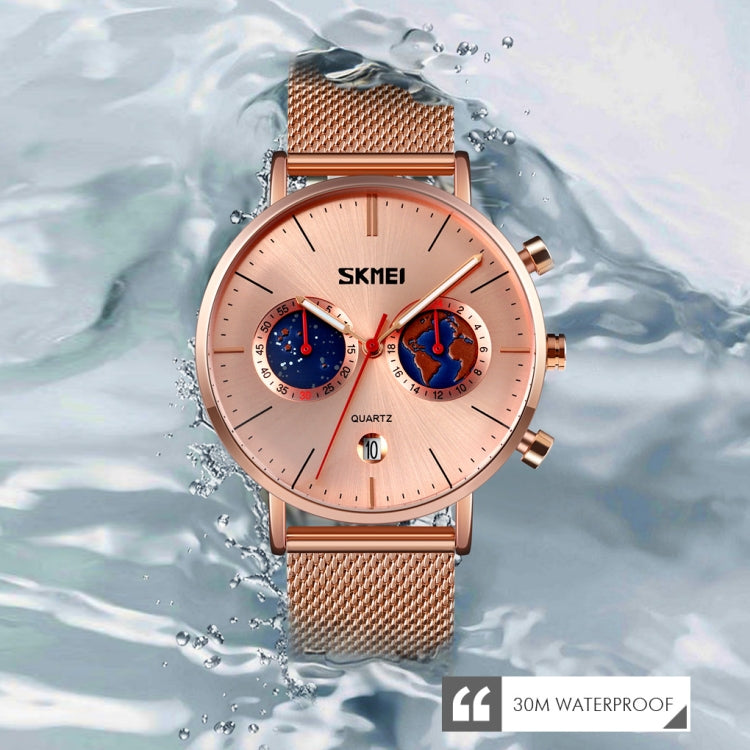 SKMEI 9231 Men Map Pattern Calendar Stopwatch Stainless Steel Strap Quartz Watch(Black) - free shipping - PMC TechLife - Order now!