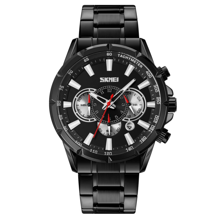 SKMEI 9241 Men Calendar Stopwatch Stainless Steel Strap Quartz Watch(Black) - free shipping - PMC TechLife - Order now!