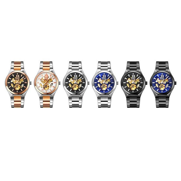 SKMEI 9258 Men Two-color Stainless Steel Strap Automatic Mechanical Watch(Middle Rose Gold Shell Black Surface) - free shipping - PMC TechLife - Order now!