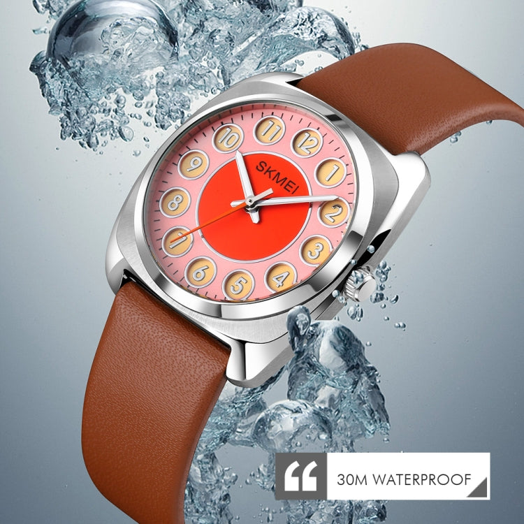 SKMEI Q029 Ladies Phone Number Pattern Dial Leather Strap Quartz Watch(Orange) - free shipping - PMC TechLife - Order now!