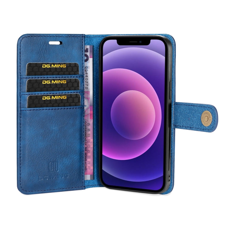 For iPhone 13 DG.MING Crazy Horse Texture Flip Detachable Magnetic Leather Case with Holder & Card Slots & Wallet(Blue) - iPhone 13 Cases by DG.MING | Online Shopping South Africa | PMC TechLife