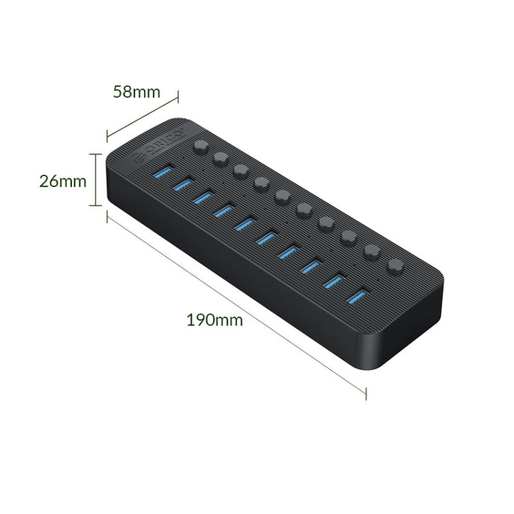 ORICO CT2U3-10AB-BK 10 In 1 Plastic Stripes Multi-Port USB HUB with Individual Switches, US Plug(Black) - free shipping - PMC Jewellery - Order now!