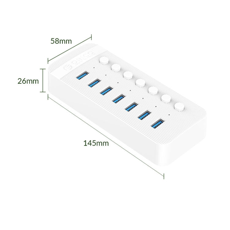 ORICO CT2U3-7AB-WH 7 In 1 Plastic Stripes Multi-Port USB HUB with Individual Switches, EU Plug(White) - USB 3.0 HUB by ORICO | Online Shopping South Africa | PMC Jewellery | Buy Now Pay Later Mobicred