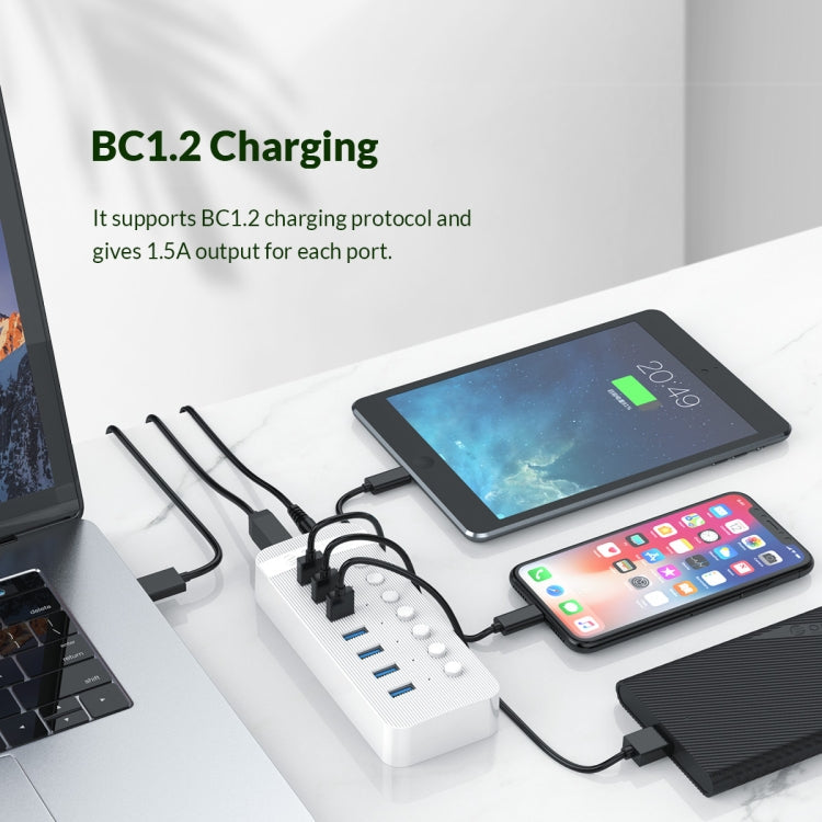 ORICO CT2U3-10AB-BK 10 In 1 Plastic Stripes Multi-Port USB HUB with Individual Switches, UK Plug(Black) - free shipping - PMC Jewellery - Order now!