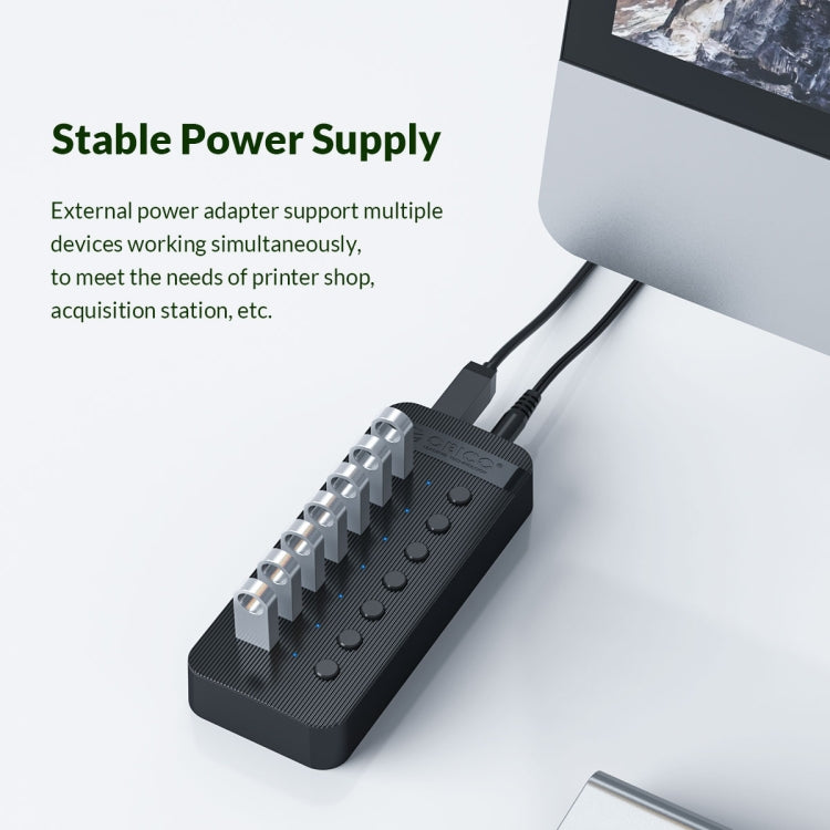 ORICO CT2U3-10AB-BK 10 In 1 Plastic Stripes Multi-Port USB HUB with Individual Switches, UK Plug(Black) - free shipping - PMC Jewellery - Order now!