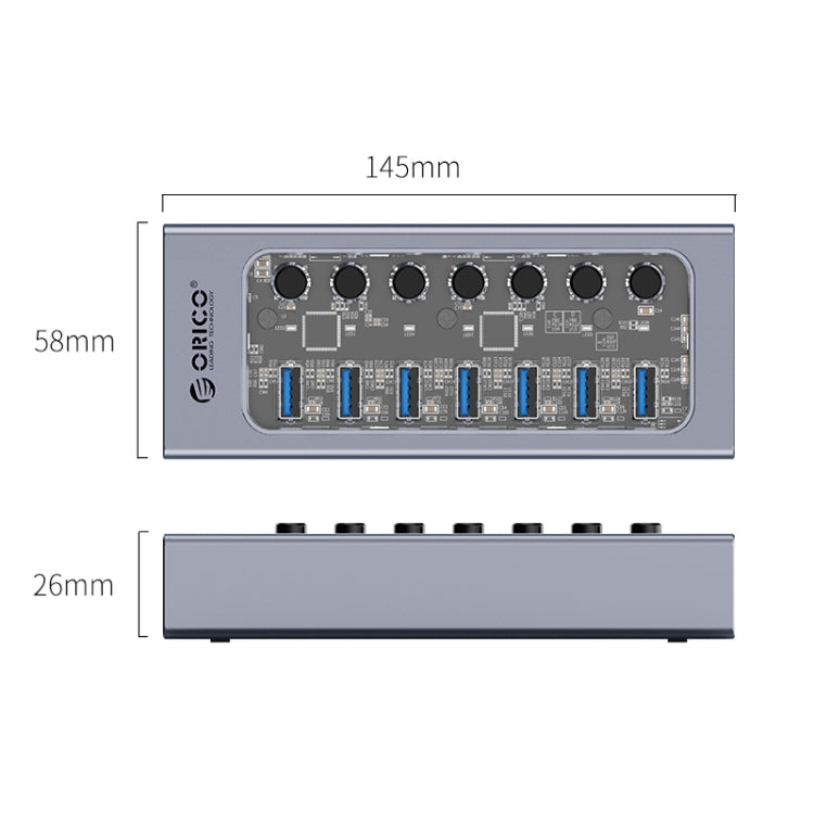ORICO AT2U3-7AB-GY-BP 7 In 1 Aluminum Alloy Multi-Port USB HUB with Individual Switches, AU Plug - free shipping - PMC Jewellery - Order now!
