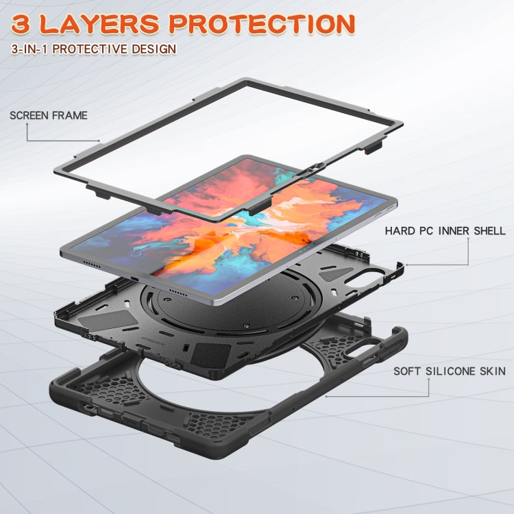 For Lenovo Tab P11 Pro 11.5 inch Silicone + PC Protective Case with Holder & Shoulder Strap(Black) - Lenovo by PMC TechLife | Online Shopping South Africa | PMC TechLife | Buy Now Pay Later Mobicred