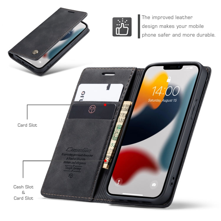 For iPhone 13 CaseMe-013 Multifunctional Retro Frosted Horizontal Flip Leather Case with Card Slot & Holder & Wallet(Black) - free shipping - PMC Jewellery - Order now!
