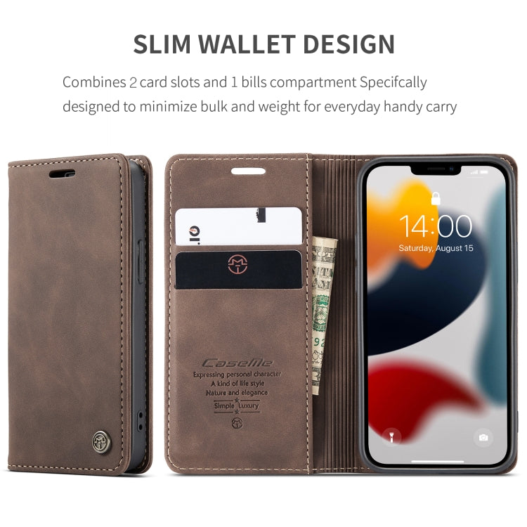 For iPhone 13 CaseMe-013 Multifunctional Retro Frosted Horizontal Flip Leather Case with Card Slot & Holder & Wallet(Coffee) - free shipping - PMC TechLife - Order now!