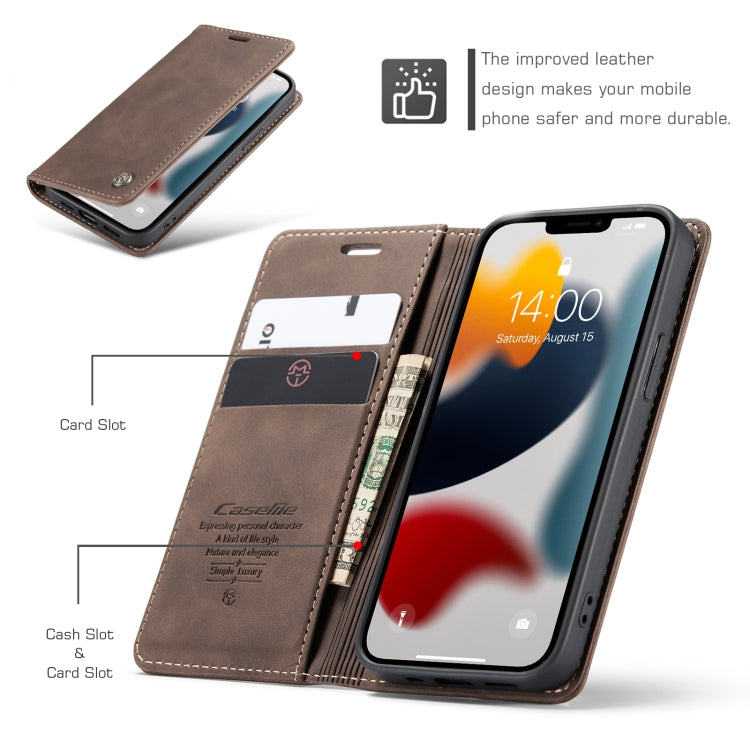 For iPhone 13 CaseMe-013 Multifunctional Retro Frosted Horizontal Flip Leather Case with Card Slot & Holder & Wallet(Coffee) - free shipping - PMC TechLife - Order now!