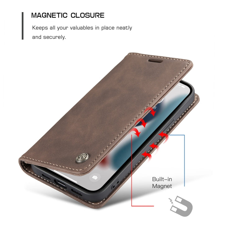 For iPhone 13 CaseMe-013 Multifunctional Retro Frosted Horizontal Flip Leather Case with Card Slot & Holder & Wallet(Coffee) - free shipping - PMC TechLife - Order now!