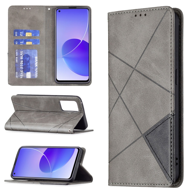 For OPPO Reno6 Rhombus Texture Horizontal Flip Magnetic Leather Case with Holder & Card Slots(Grey) - OPPO Cases by PMC TechLife | Online Shopping South Africa | PMC TechLife | Buy Now Pay Later Mobicred