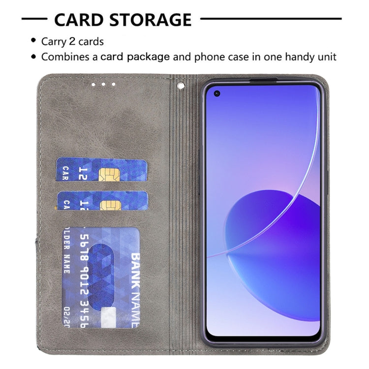 For OPPO Reno6 Rhombus Texture Horizontal Flip Magnetic Leather Case with Holder & Card Slots(Grey) - OPPO Cases by PMC TechLife | Online Shopping South Africa | PMC TechLife | Buy Now Pay Later Mobicred