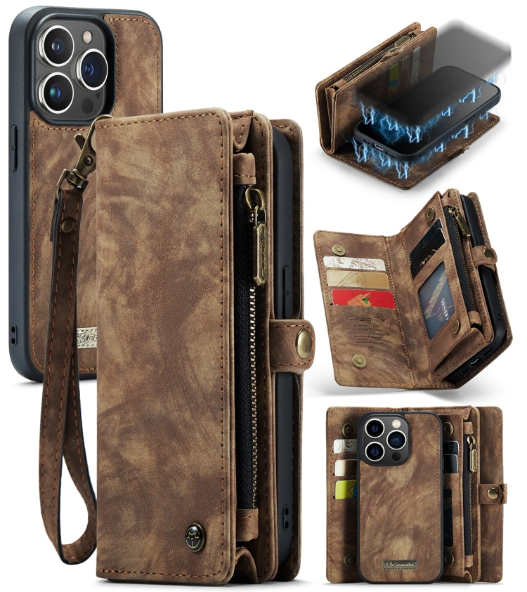 For iPhone 13 Pro CaseMe-008 Detachable Multifunctional Horizontal Flip Leather Case with Card Slot & Holder & Zipper Wallet & Photo Frame (Brown) - free shipping - PMC Jewellery - Order now!