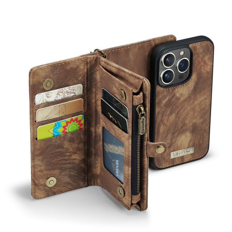 For iPhone 13 Pro CaseMe-008 Detachable Multifunctional Horizontal Flip Leather Case with Card Slot & Holder & Zipper Wallet & Photo Frame (Brown) - free shipping - PMC Jewellery - Order now!