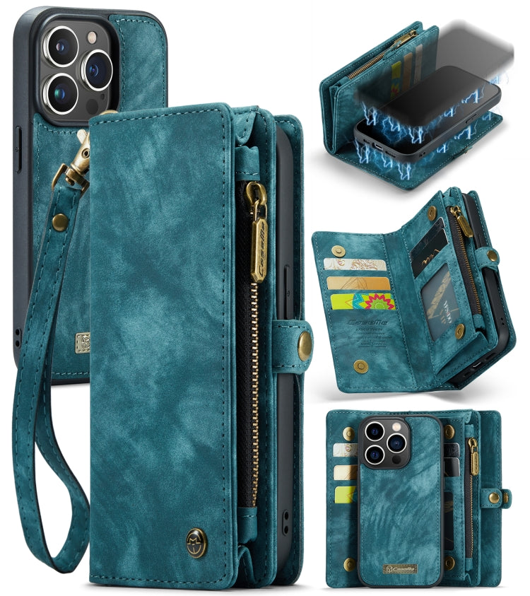 For iPhone 13 Pro CaseMe-008 Detachable Multifunctional Horizontal Flip Leather Case with Card Slot & Holder & Zipper Wallet & Photo Frame (Blue) - free shipping - PMC Jewellery - Order now!
