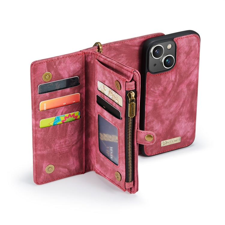 For iPhone 13 CaseMe-008 Detachable Multifunctional Horizontal Flip Leather Case with Card Slot & Holder & Zipper Wallet & Photo Frame(Red) - free shipping - PMC Jewellery - Order now!
