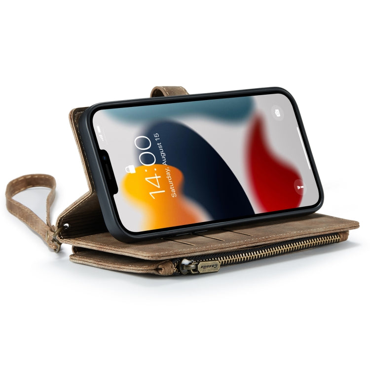 For iPhone 13 Pro CaseMe-C30 PU + TPU Multifunctional Horizontal Flip Leather Case with Holder & Card Slot & Wallet & Zipper Pocket (Brown) - iPhone 13 Pro Cases by CaseMe | Online Shopping South Africa | PMC Jewellery | Buy Now Pay Later Mobicred