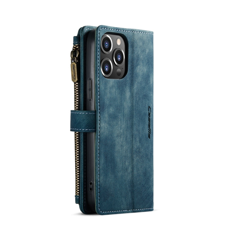 For iPhone 13 Pro CaseMe-C30 PU + TPU Multifunctional Horizontal Flip Leather Case with Holder & Card Slot & Wallet & Zipper Pocket (Blue) - iPhone 13 Pro Cases by CaseMe | Online Shopping South Africa | PMC Jewellery | Buy Now Pay Later Mobicred