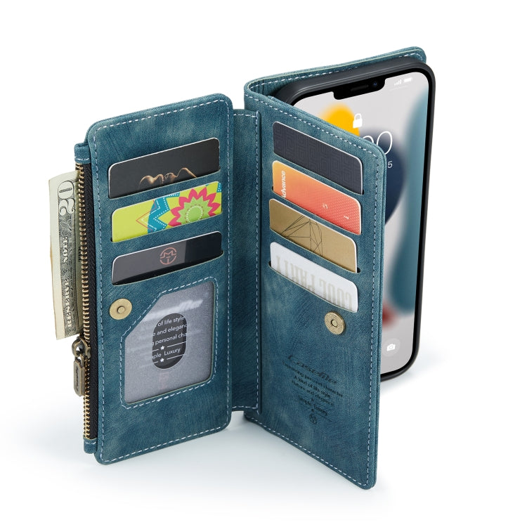 For iPhone 13 Pro CaseMe-C30 PU + TPU Multifunctional Horizontal Flip Leather Case with Holder & Card Slot & Wallet & Zipper Pocket (Blue) - iPhone 13 Pro Cases by CaseMe | Online Shopping South Africa | PMC Jewellery | Buy Now Pay Later Mobicred