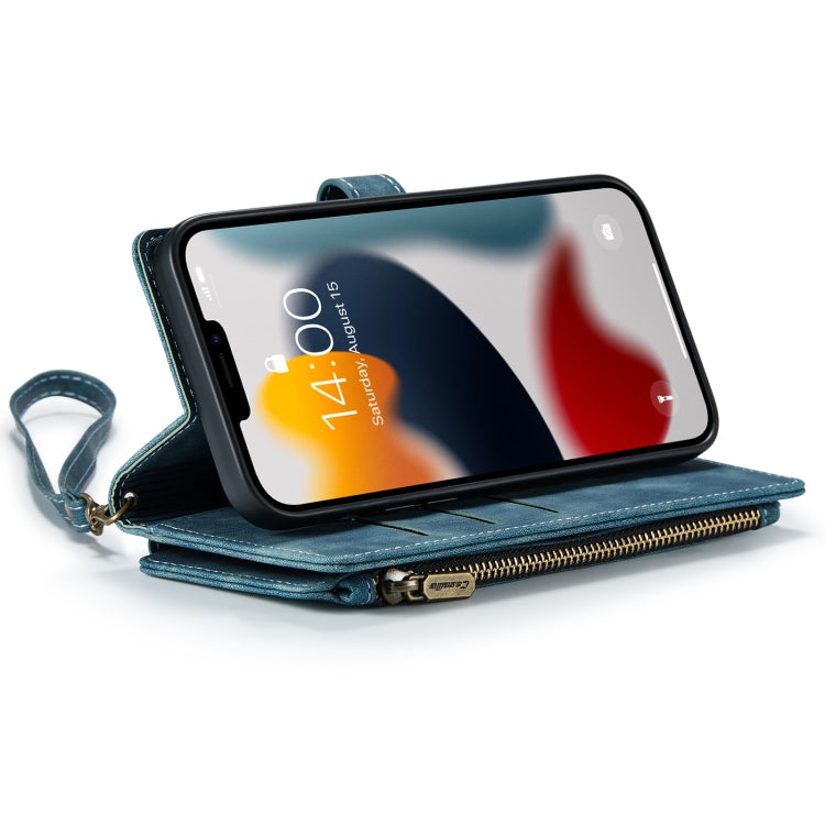 For iPhone 13 Pro CaseMe-C30 PU + TPU Multifunctional Horizontal Flip Leather Case with Holder & Card Slot & Wallet & Zipper Pocket (Blue) - iPhone 13 Pro Cases by CaseMe | Online Shopping South Africa | PMC Jewellery | Buy Now Pay Later Mobicred