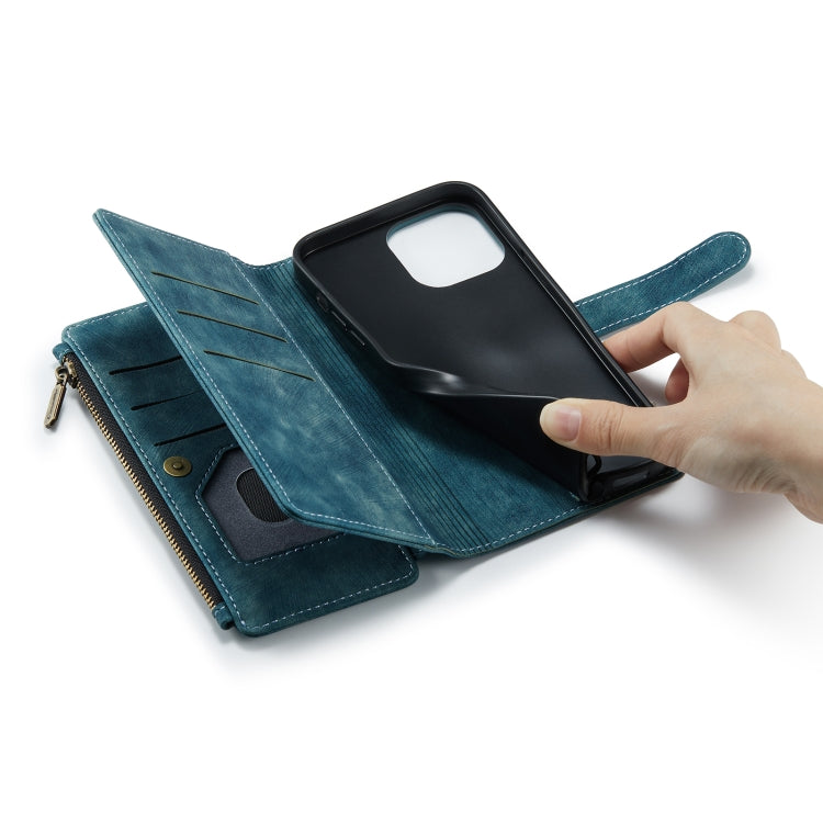 For iPhone 13 Pro CaseMe-C30 PU + TPU Multifunctional Horizontal Flip Leather Case with Holder & Card Slot & Wallet & Zipper Pocket (Blue) - iPhone 13 Pro Cases by CaseMe | Online Shopping South Africa | PMC Jewellery | Buy Now Pay Later Mobicred