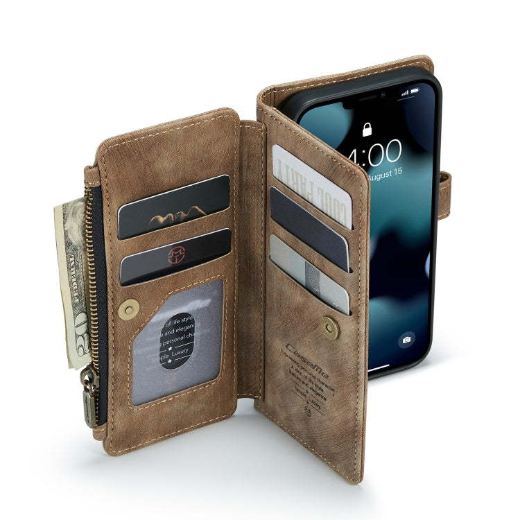 For iPhone 13 CaseMe-C30 PU + TPU Multifunctional Horizontal Flip Leather Case with Holder & Card Slot & Wallet & Zipper Pocket(Brown) - iPhone 13 Cases by CaseMe | Online Shopping South Africa | PMC Jewellery | Buy Now Pay Later Mobicred