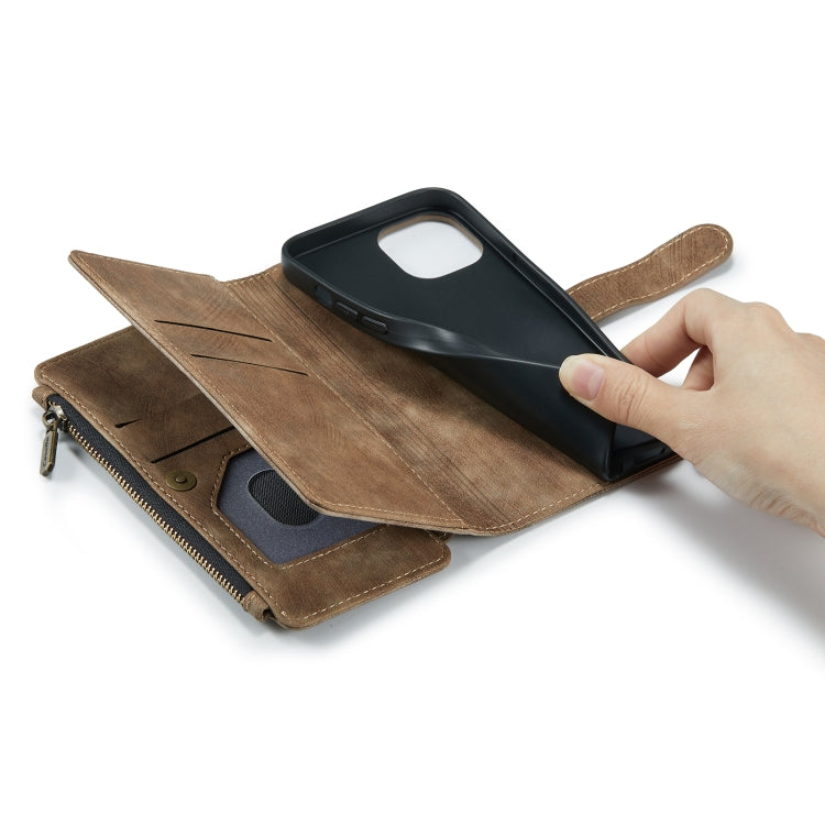For iPhone 13 CaseMe-C30 PU + TPU Multifunctional Horizontal Flip Leather Case with Holder & Card Slot & Wallet & Zipper Pocket(Brown) - iPhone 13 Cases by CaseMe | Online Shopping South Africa | PMC Jewellery | Buy Now Pay Later Mobicred