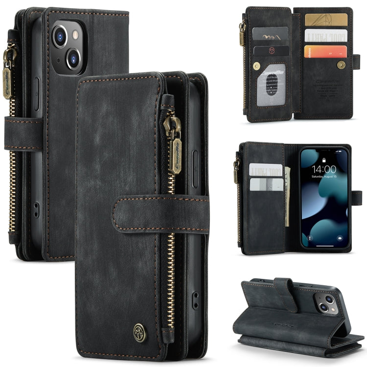 For iPhone 13 mini CaseMe-C30 PU + TPU Multifunctional Horizontal Flip Leather Case with Holder & Card Slot & Wallet & Zipper Pocket (Black) - free shipping - PMC Jewellery - Order now!