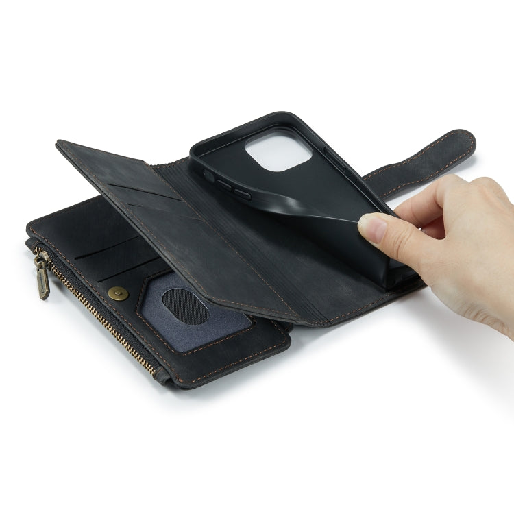 For iPhone 13 mini CaseMe-C30 PU + TPU Multifunctional Horizontal Flip Leather Case with Holder & Card Slot & Wallet & Zipper Pocket (Black) - free shipping - PMC Jewellery - Order now!