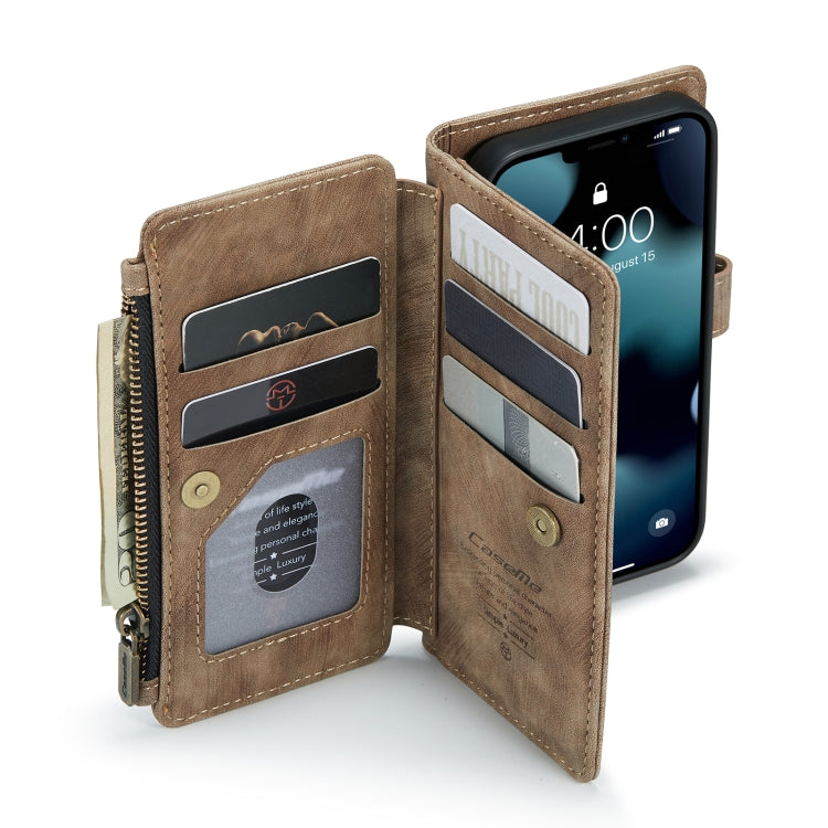 For iPhone 13 mini CaseMe-C30 PU + TPU Multifunctional Horizontal Flip Leather Case with Holder & Card Slot & Wallet & Zipper Pocket (Brown) - free shipping - PMC Jewellery - Order now!