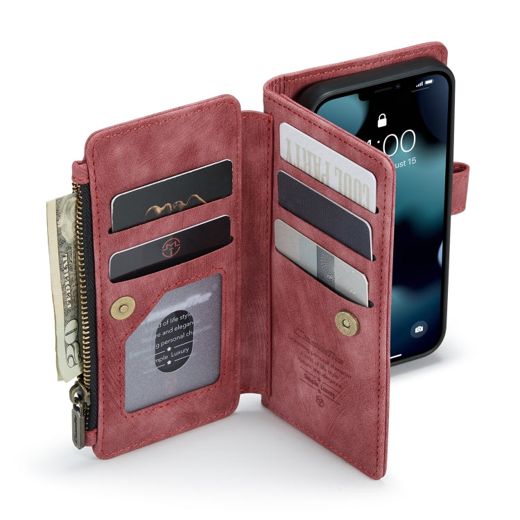 For iPhone 13 mini CaseMe-C30 PU + TPU Multifunctional Horizontal Flip Leather Case with Holder & Card Slot & Wallet & Zipper Pocket (Red) - free shipping - PMC Jewellery - Order now!