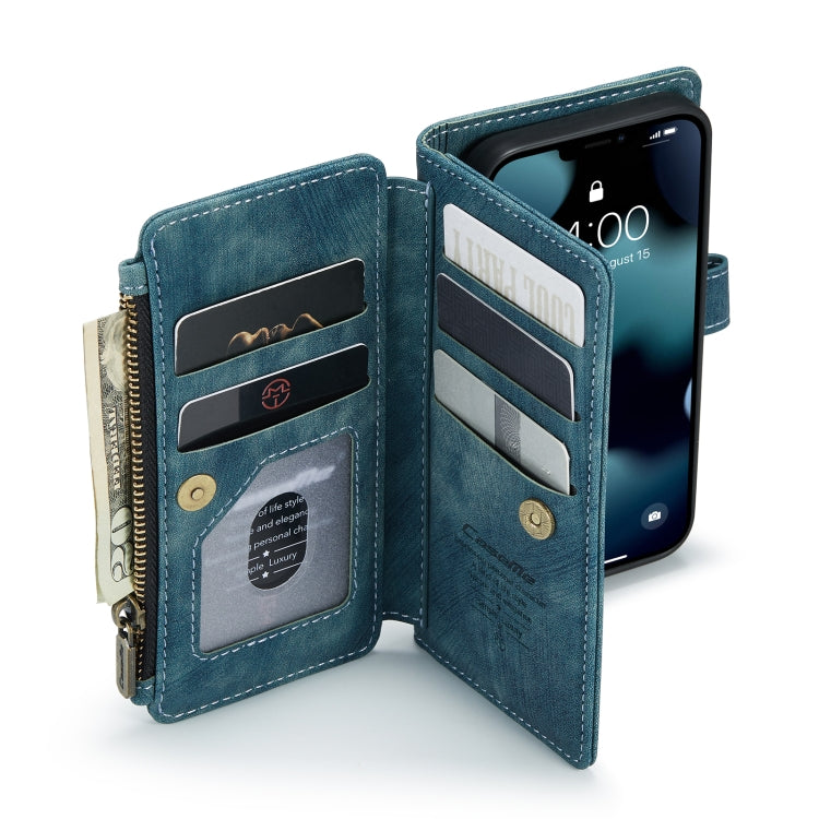 For iPhone 13 mini CaseMe-C30 PU + TPU Multifunctional Horizontal Flip Leather Case with Holder & Card Slot & Wallet & Zipper Pocket (Blue) - free shipping - PMC Jewellery - Order now!