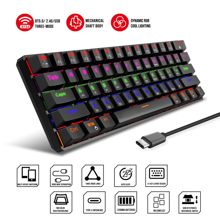 HXSJ L800 61 Keys Bluetooth 5.0 / 2.4G Wireless / Type-C Wired Three Modes Blue Shaft Mechanical Keyboard(White) - free shipping - PMC Jewellery - Order now!