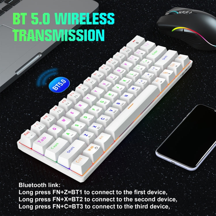 HXSJ L800 61 Keys Bluetooth 5.0 / 2.4G Wireless / Type-C Wired Three Modes Blue Shaft Mechanical Keyboard(White) - free shipping - PMC Jewellery - Order now!