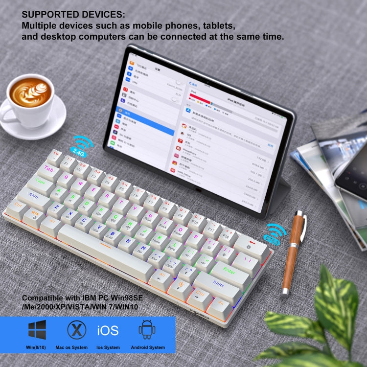 HXSJ L800 61 Keys Bluetooth 5.0 / 2.4G Wireless / Type-C Wired Three Modes Blue Shaft Mechanical Keyboard(White) - free shipping - PMC Jewellery - Order now!
