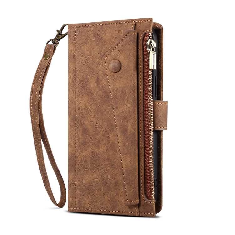 For OnePlus Nord N200 5G Retro Frosted Horizontal Flip Leather Case with Holder & Card Slot & Wallet & Zipper Pocket & Lanyard(Brown) - OnePlus Cases by PMC TechLife | Online Shopping South Africa | PMC TechLife | Buy Now Pay Later Mobicred