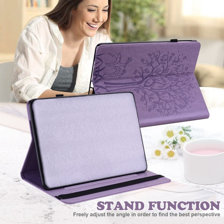 For Huawei MediaPad M5 lite Tree & Deer Pattern Pressed Printing Horizontal Flip PU Leather Case with Holder & Card Slots(Purple) - Huawei by PMC TechLife | Online Shopping South Africa | PMC TechLife | Buy Now Pay Later Mobicred