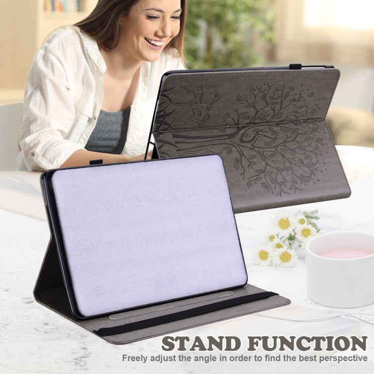 For Huawei MediaPad T3 10 Tree & Deer Pattern Pressed Printing Horizontal Flip PU Leather Case with Holder & Card Slots(Grey) - Huawei by PMC TechLife | Online Shopping South Africa | PMC TechLife | Buy Now Pay Later Mobicred