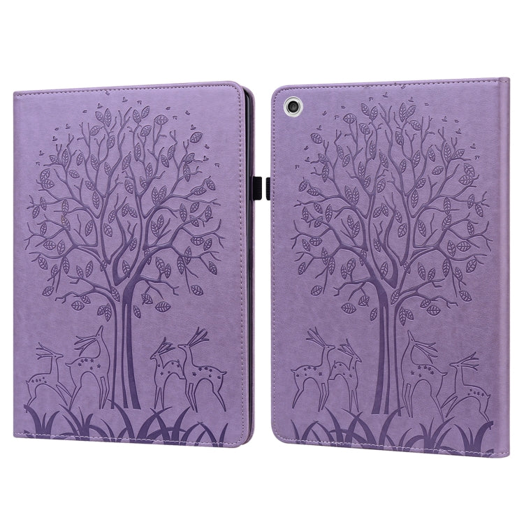 For Lenovo M10 TB-X505L Tree & Deer Pattern Pressed Printing Horizontal Flip PU Leather Case with Holder & Card Slots(Purple) - Lenovo by PMC TechLife | Online Shopping South Africa | PMC TechLife | Buy Now Pay Later Mobicred